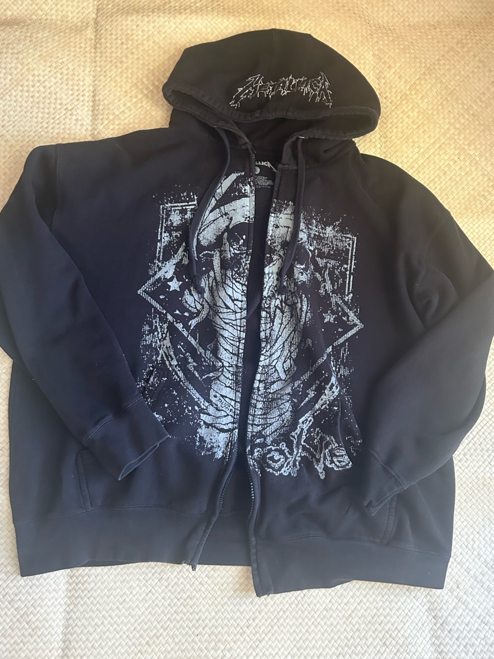 Kids Black Graphic Zip-Up Hoodie
